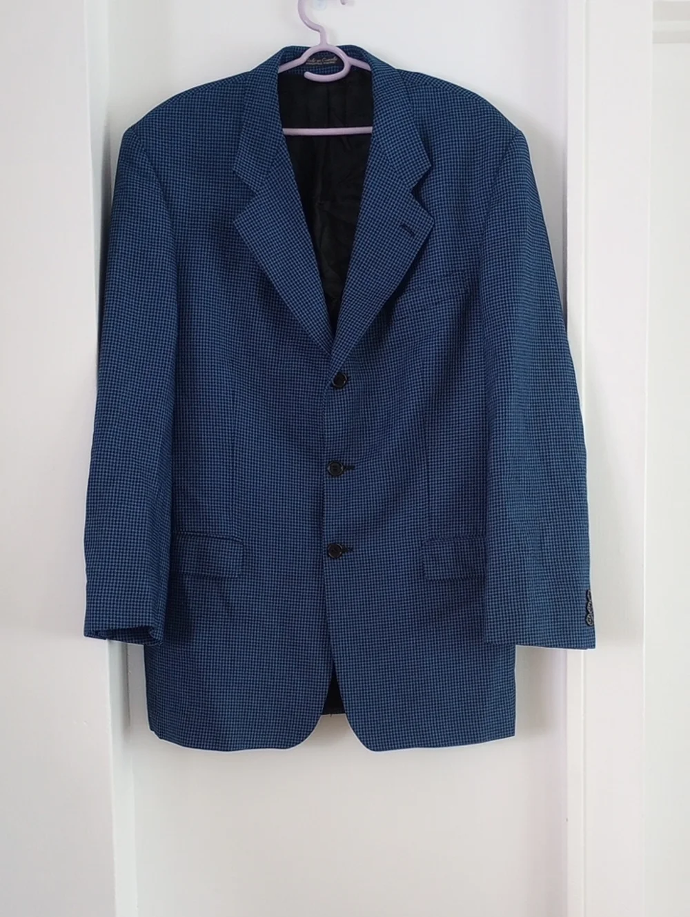 Fiori Vintage Silk Wool Blue Houndstooth Classic Sport Coat Blazer Men Sz L